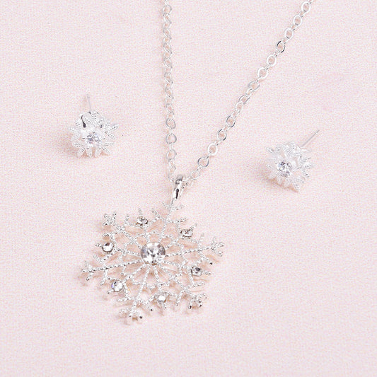 3pcs Silver Snowflake Necklace & Earrings Set