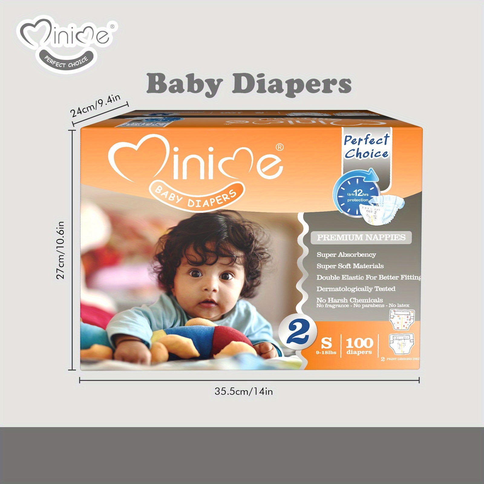 Minime Baby Diapers 3kg 3D Absorbent Core Double Elastic Wasitband