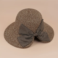 Wide Brim Straw Sun Hat with Bow for UV Protection