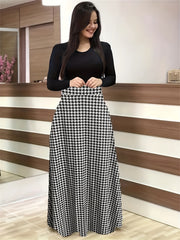  Colorblock Long Sleeve Maxi Dress