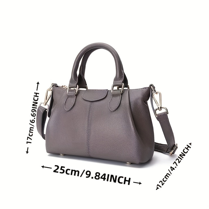 Leather Boston Bag Crossbody Bag With Adjustable Strap