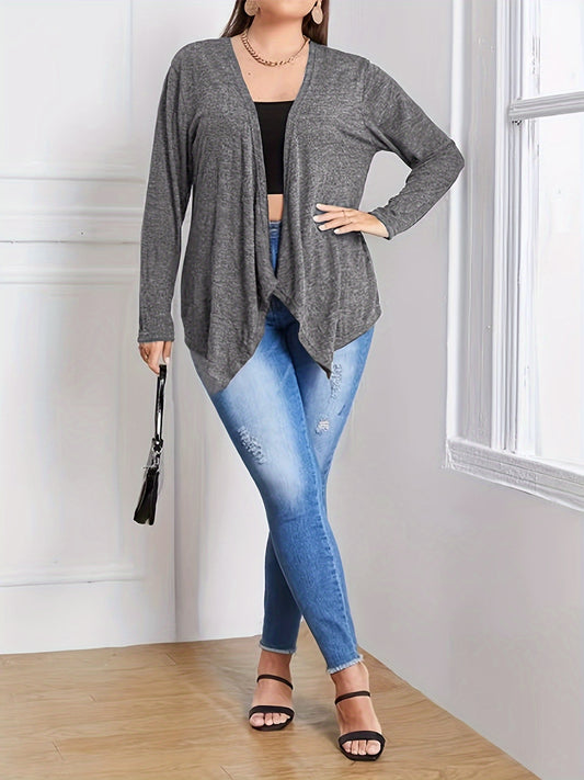  Casual Cardigan Women's Plus Heathered Long Sleeve