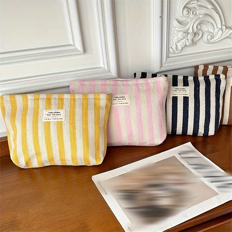 Striped Pattern Zipper Makeup Bag Women's Toiletry Wash Bag