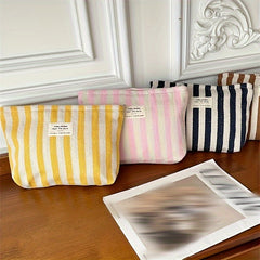 Striped Pattern Zipper Makeup Bag Women's Toiletry Wash Bag