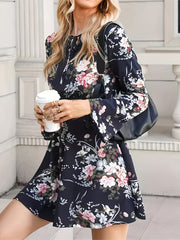  Floral Print Bell Sleeve Mini Dress