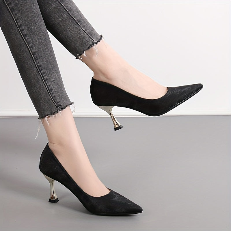 Women's Satin Pointed Toe Slip-On Stiletto Heels Pumps