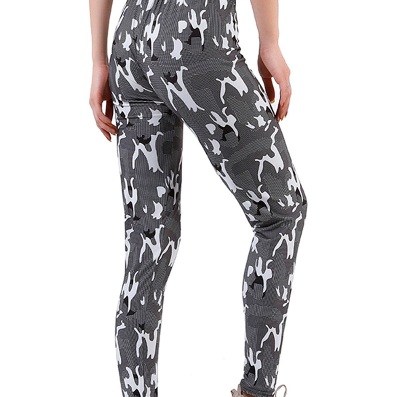 Women Camo Print Asymmetrical Leggings, Workout Skinny Leggings