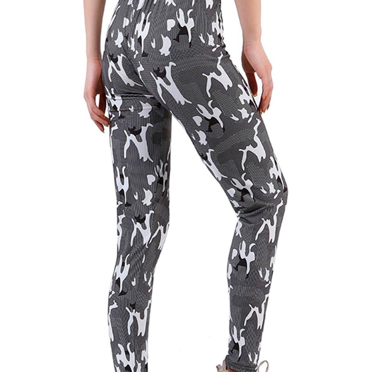 Women Camo Print Asymmetrical Leggings, Workout Skinny Leggings