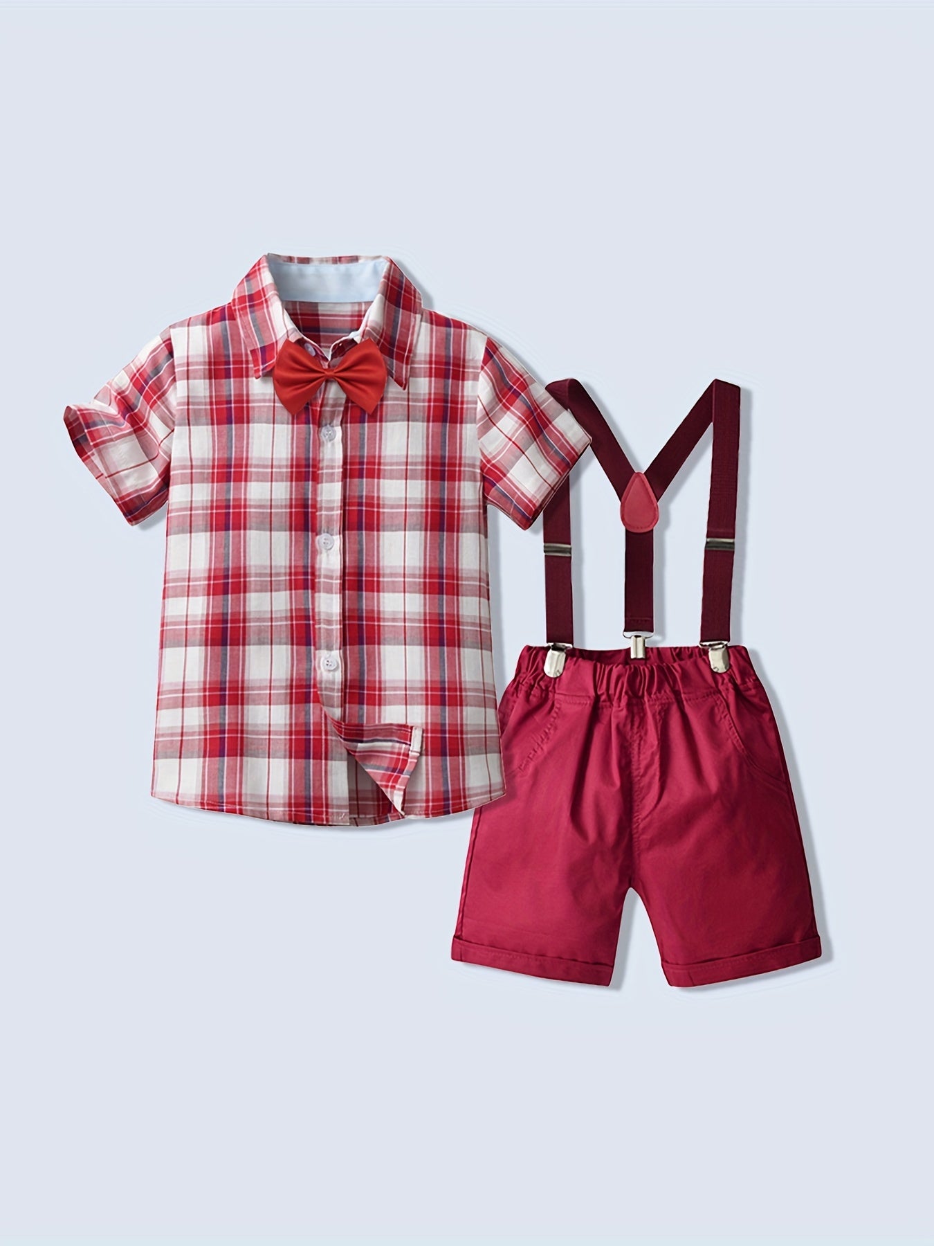 Boy's Gentleman Bowtie Shirt & Overalls Set for Summer Party