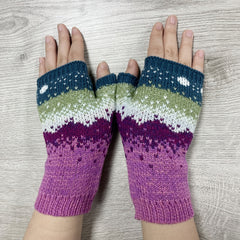 Gradient Knit Gloves Moon Jacquard Half Finger Warm Gloves For Women