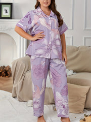  Floral Print Pajama Set Short Sleeve Button Up Shirt & Pants