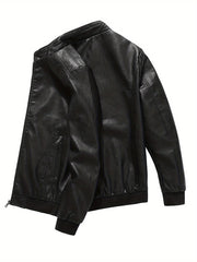 Men's Stylish PU Leather Jacket Zip Up Long Sleeve Jacket