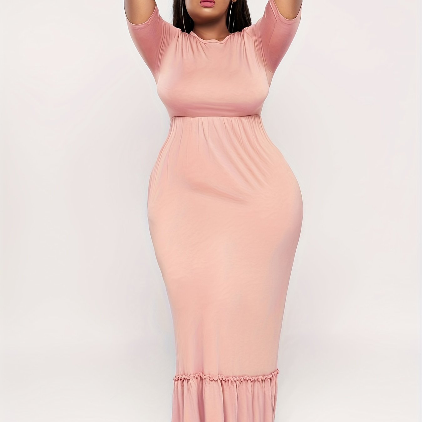  Solid Short Sleeve Maxi Dress