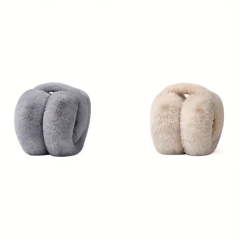 Women's Beige Winter Ear Muffs - Adjustable and Foldable, Soft and Warm