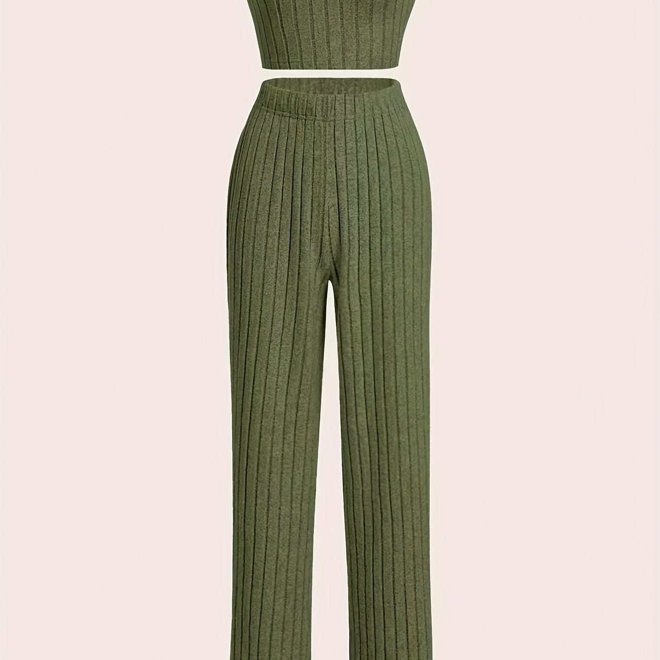 Y2K Ribbed Knit Two-piece Set Off Shoulder Crop Top & High Waist Pants