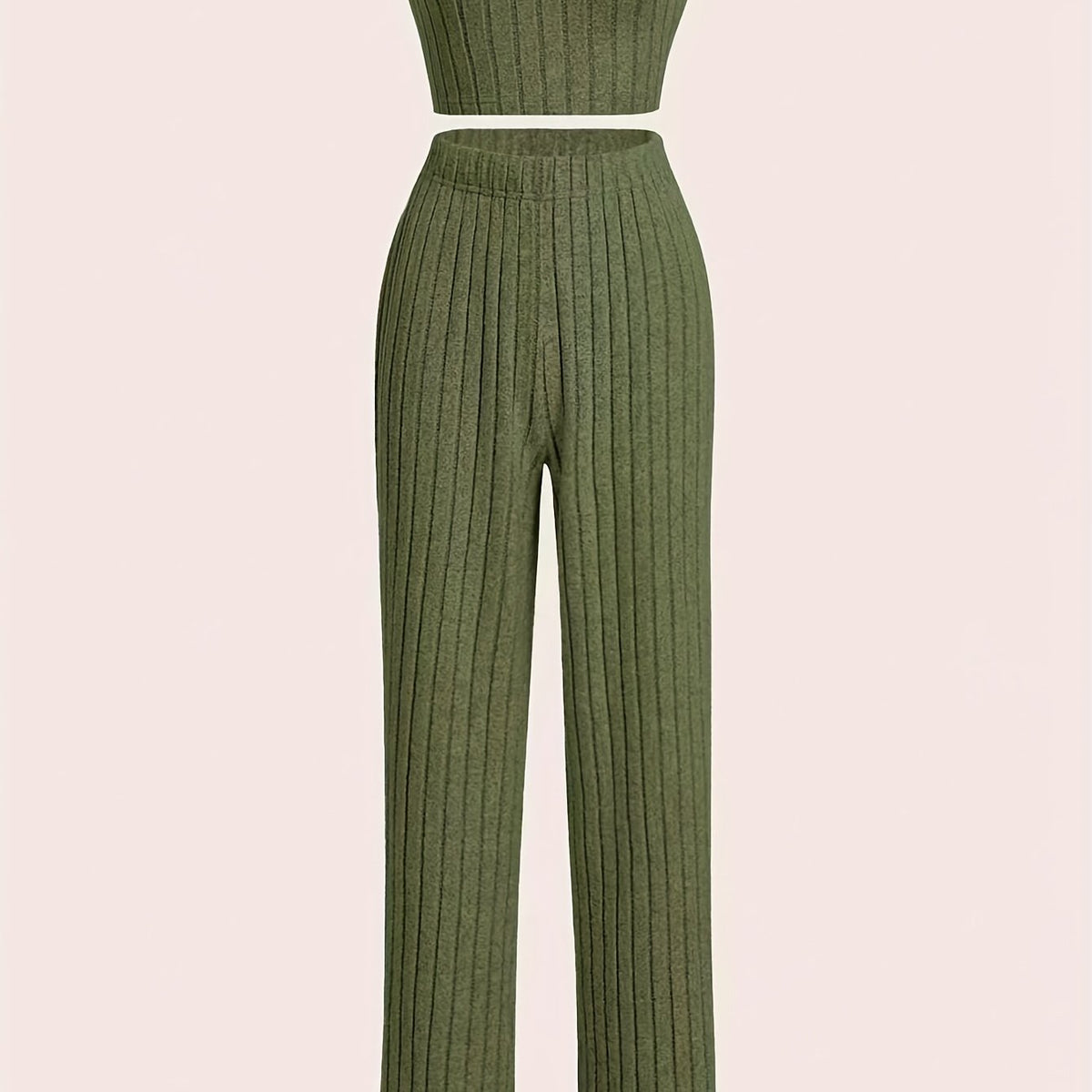 Y2K Ribbed Knit Two-piece Set Off Shoulder Crop Top & High Waist Pants