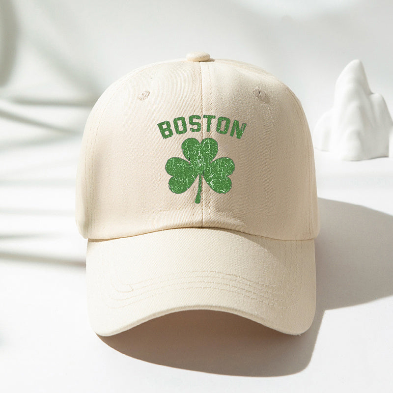 Lucky Clover BOSTON Baseball Cap Washed Distressed Sports Hat