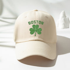 Lucky Clover BOSTON Baseball Cap Washed Distressed Sports Hat