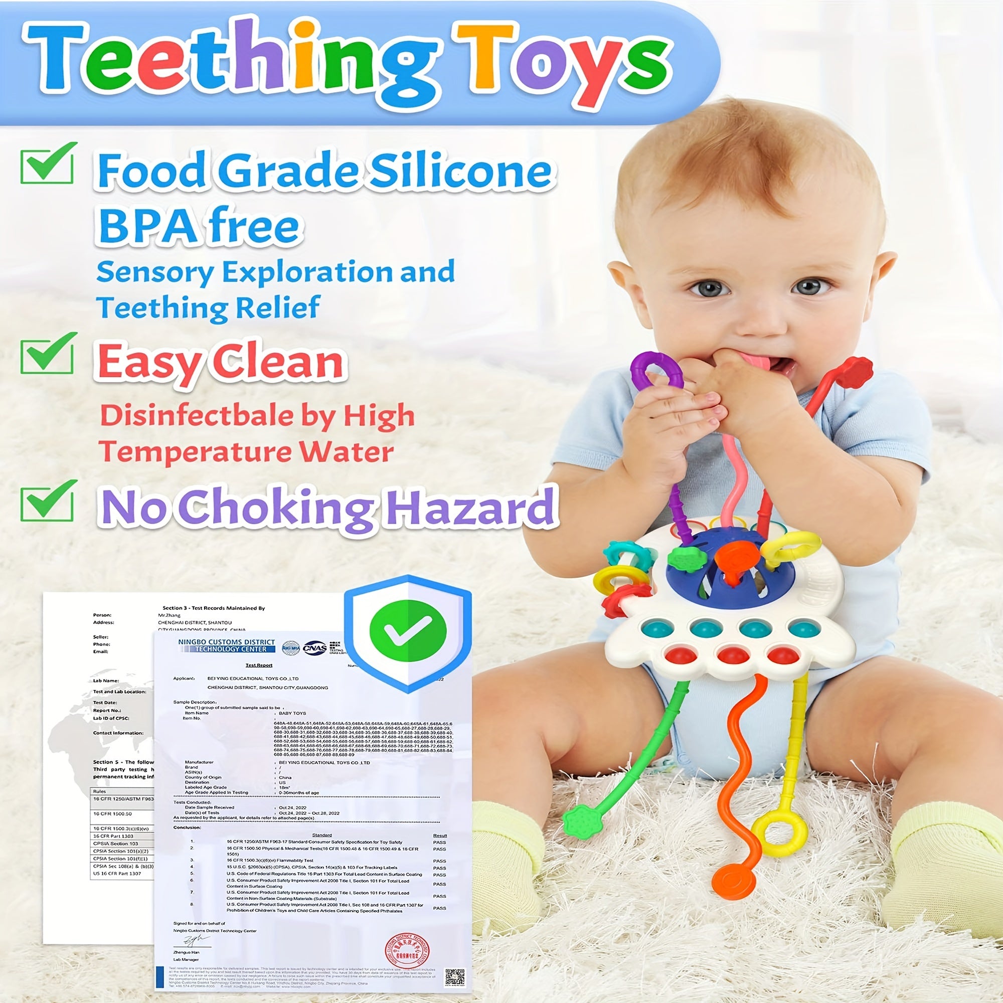 Silicone Pull String Toy for 1 Year Old Boy or Girl