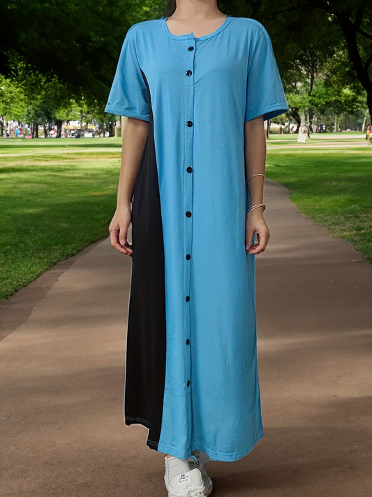  Colorblock Abaya Dress Short Sleeve Maxi Dress