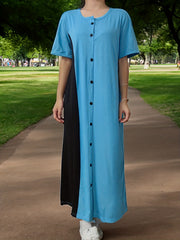  Colorblock Abaya Dress Short Sleeve Maxi Dress