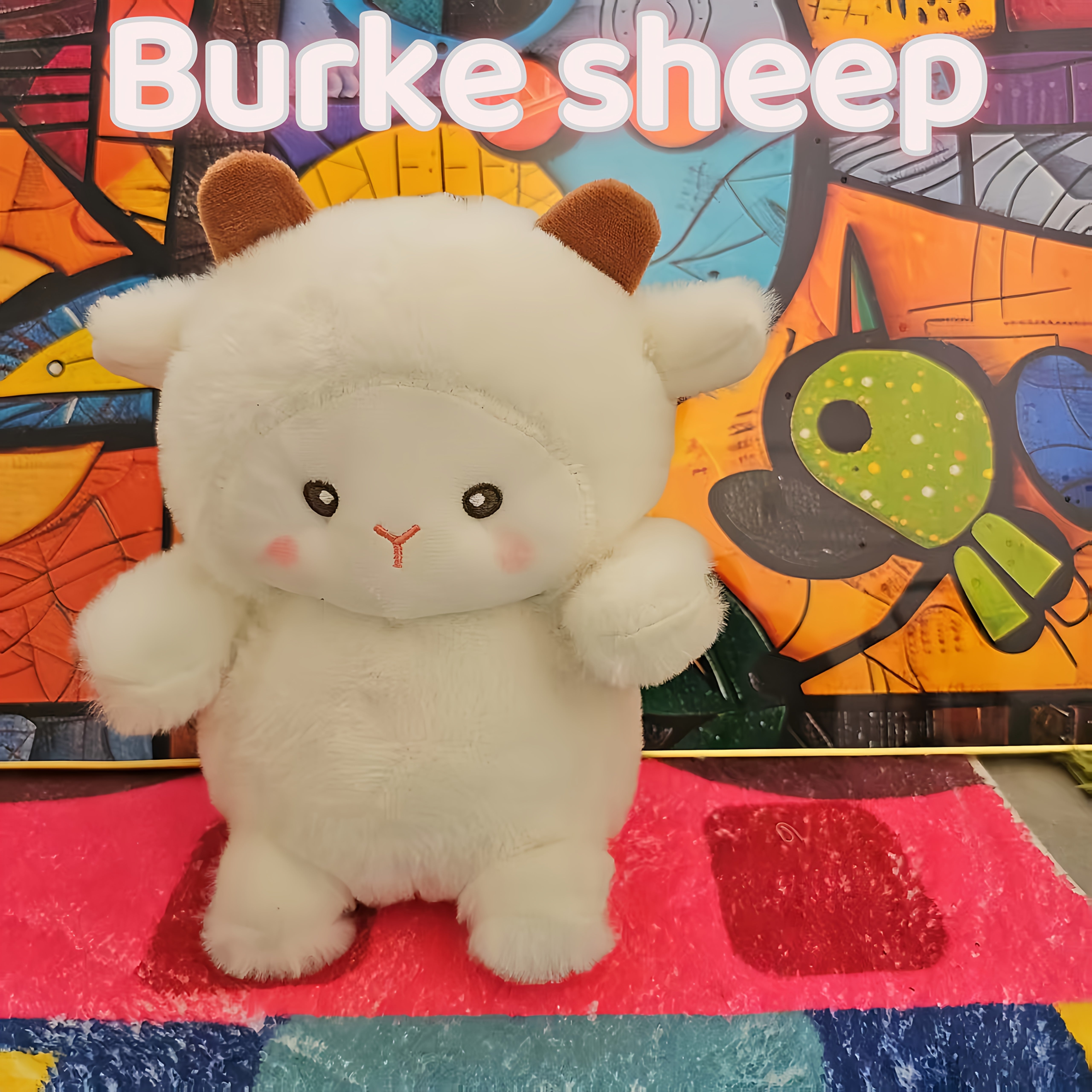 JIAJCHUF Plush Sheep Stuffed Animal Soft Fluffy Beige Lamb Brown Ears