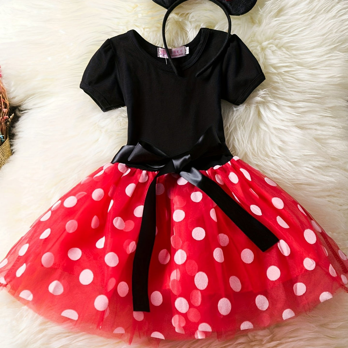 Polka Dot Princess Skirt with Bow Dress and Headwear