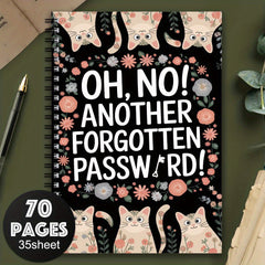 Cat & Floral Password Organizer Notebook 70 Pages Spiral Bound