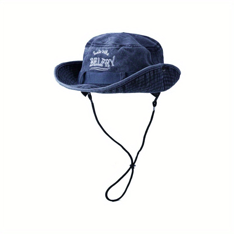 Embroidered Bucket Hats Washed Packable Beach Sun Hats Men Women Hat Strings