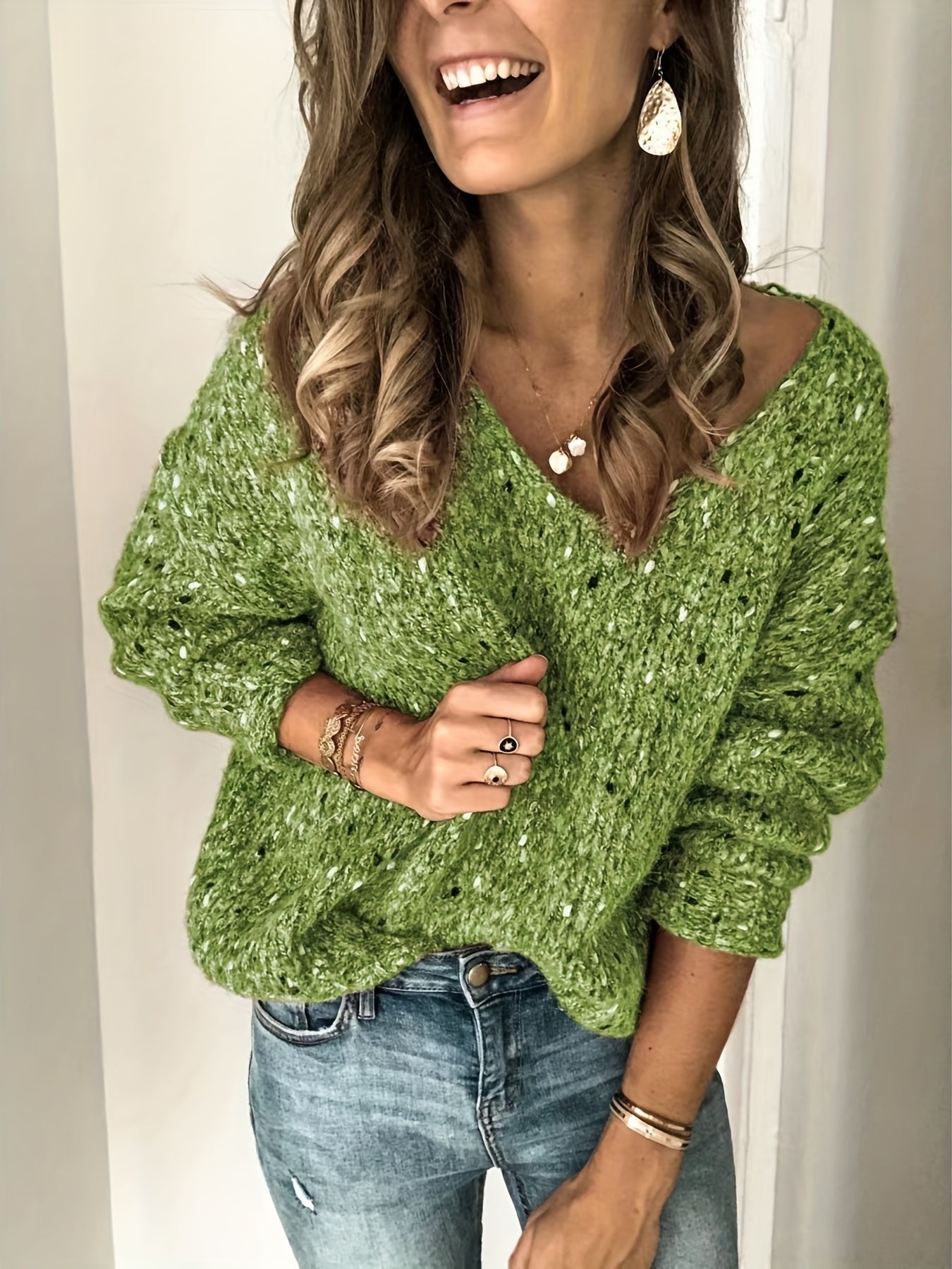 Long Sleeve Drop Shoulder Sweater Loose Casual Sweater Women's Clothing
