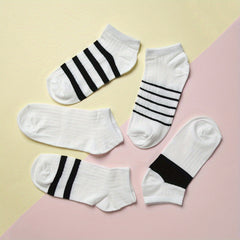 5 Pairs Striped Ankle Socks Soft & Lightweight Women's Stockings
