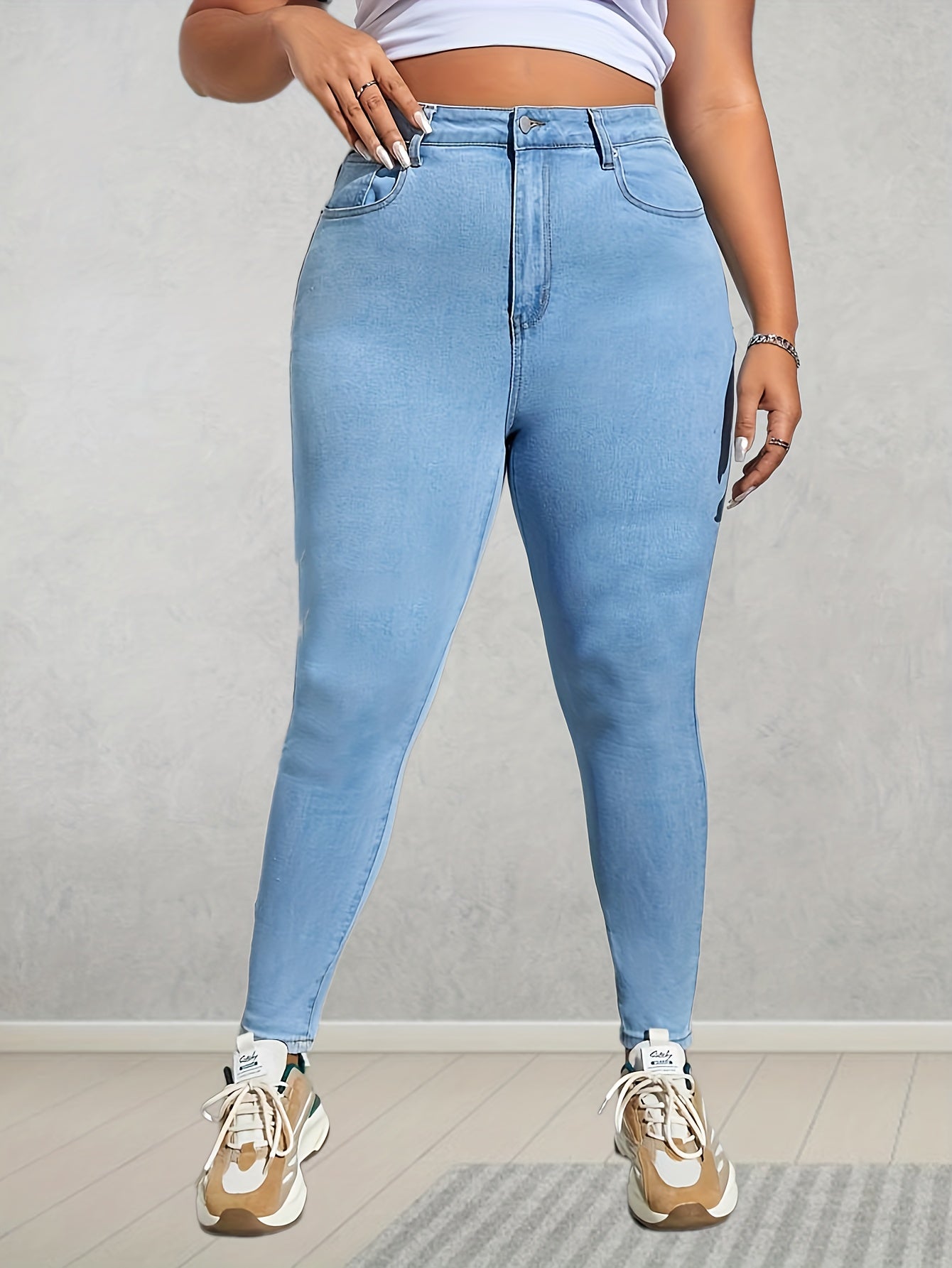 Plus Size High Rise Skinny Jeans with Button Fly