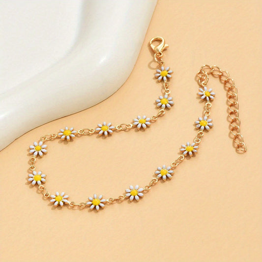Oil Flower Beads Chain Anklet 14K Plated Alloy Bracelet