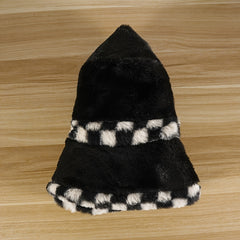 Plush Thickened Winter Fisherman Hat Checkerboard Lattice Contrast Ski Hat