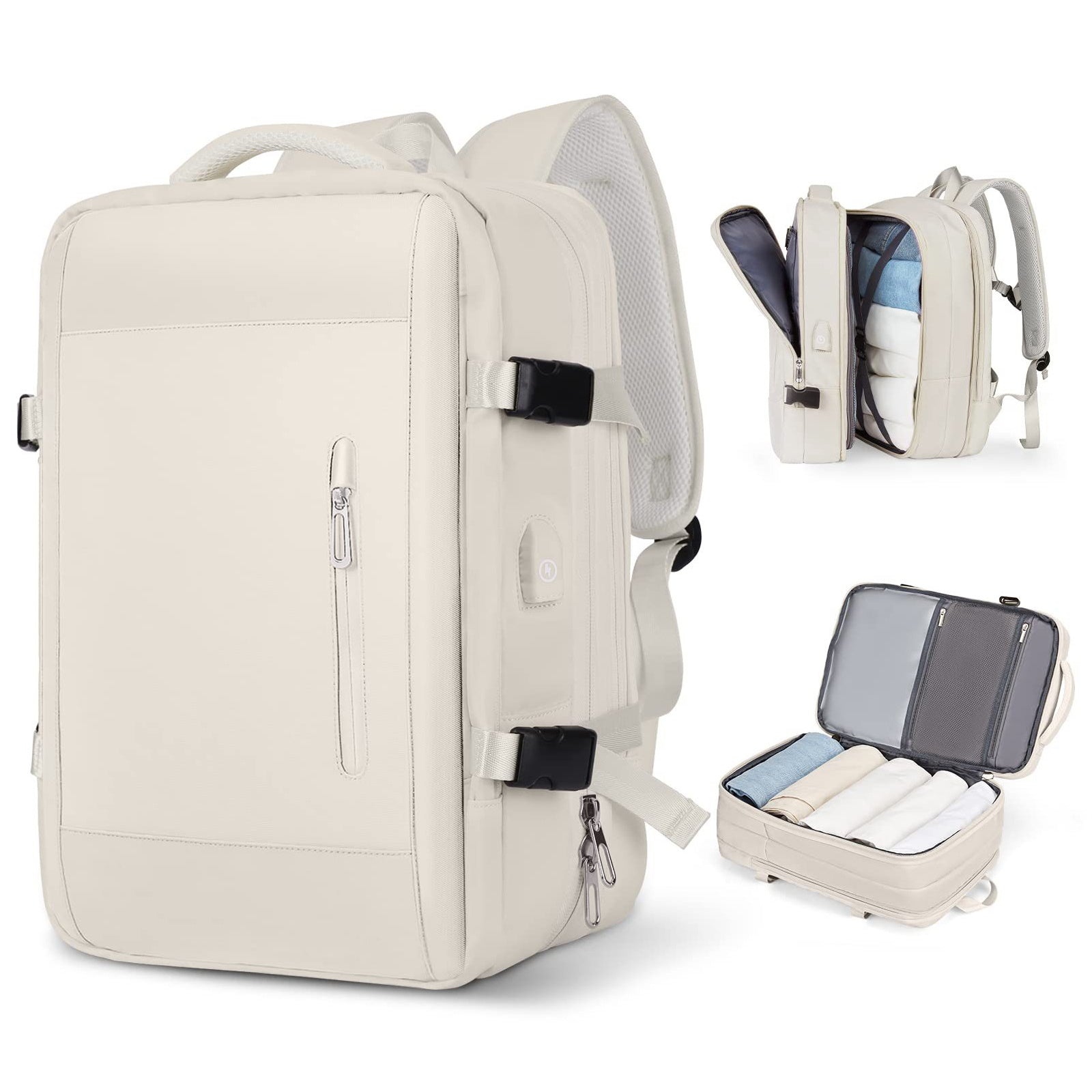 Expandable Travel Backpack Carry on Weekender Luggage Bag With USB Charging Port