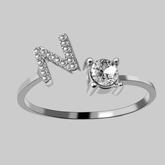 Zircon Rhinestone 26 Letters Rings Women Adjustable Jewelry Accessory