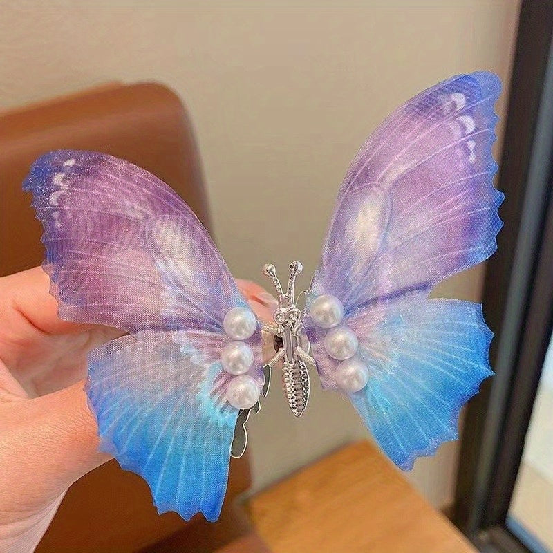 Gradient Butterfly Hair Clip Faux Pearl Non-slip Clip