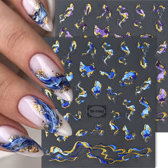 6-Piece Marble Nail Art Decals Set with Foil Ribbons and Gradient