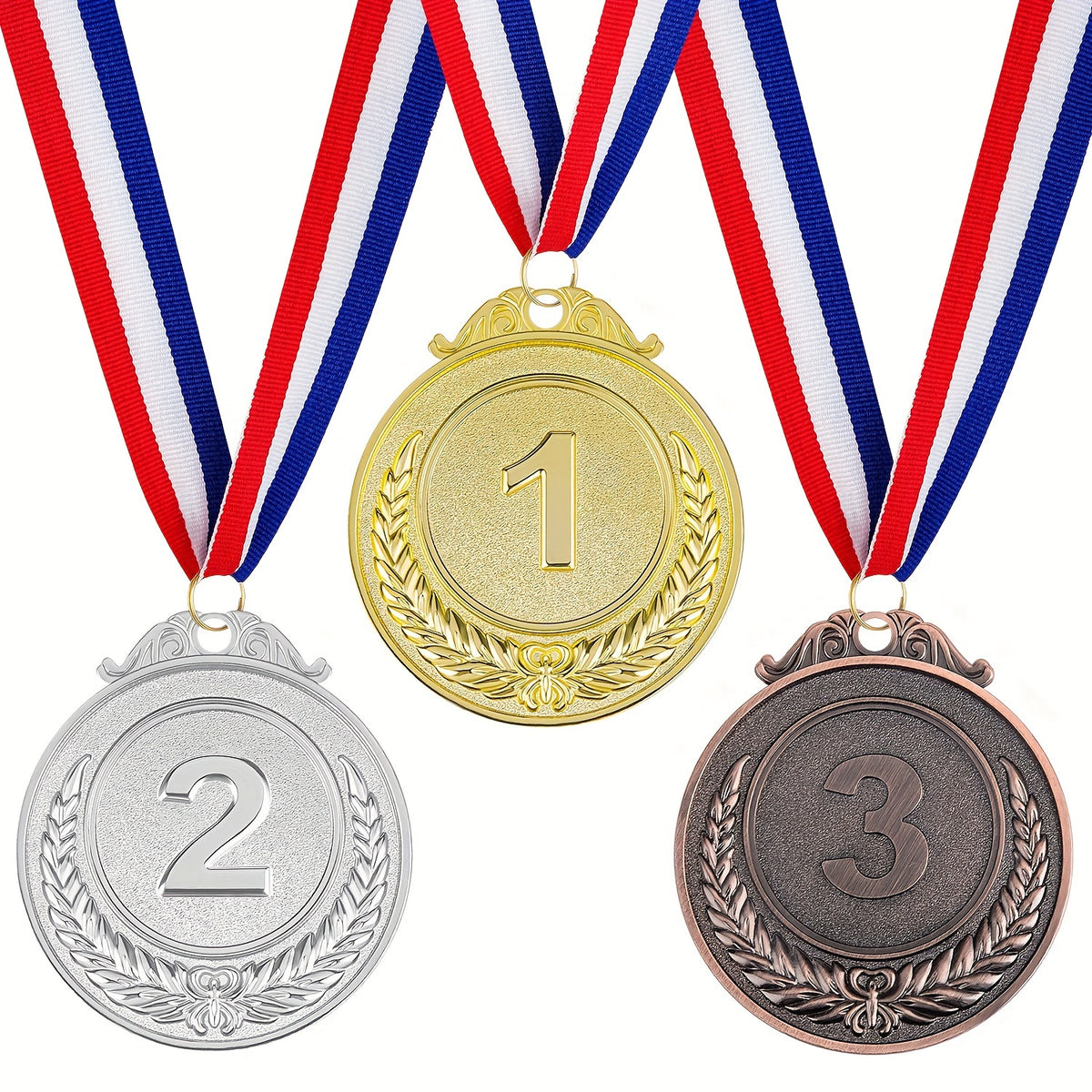 3 Pack Olympic Style Medals Silver Bronze Metal Award Medals with Neck Ribbon