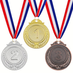 3 Pack Olympic Style Medals Silver Bronze Metal Award Medals with Neck Ribbon