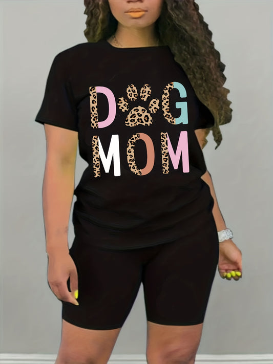 Dog Mom Print Casual Sports Suits - Short Sleeve T-shirt & Shorts Set