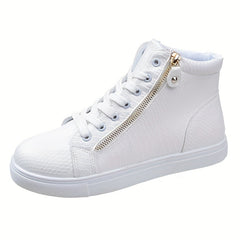 Side Zipper High Top Flat Skate Shoes Non Slip Faux Leather Sneakers