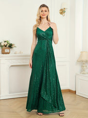 Sequined Bridesmaid Strap Dress Surplice Neck Twist Front Dress