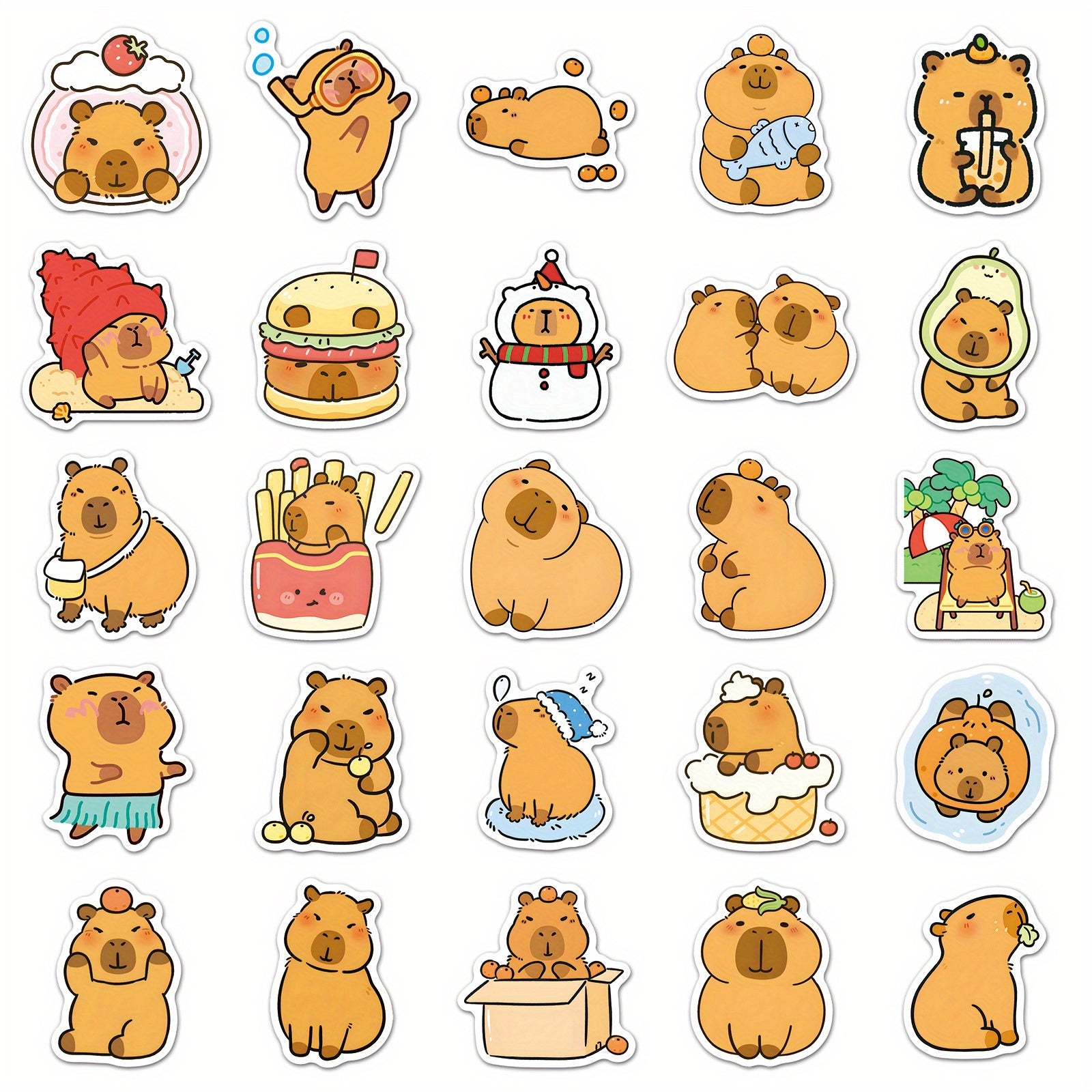 100pcs Capybara Vinyl Stickers for DIY Water Bottles Laptops, Brown, Waterproof