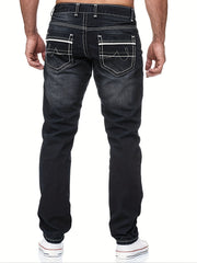 Classic Slim Fit Jeans Men's Casual Street Style Solid Mid Stretch Denim Pants