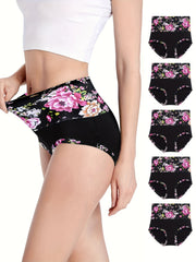 5pcs Floral Print Briefs Comfy & Stretchy Intimates Panties
