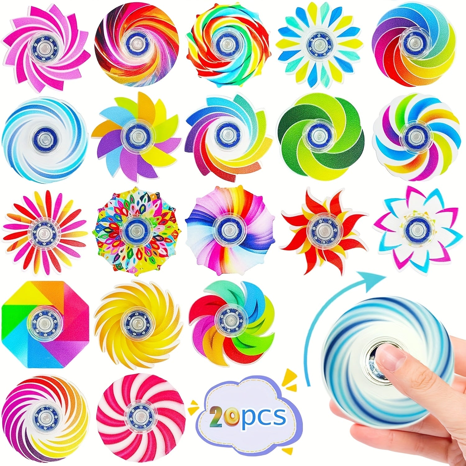 20 Pack Fidget Spinner Toys Spiral Designs Anxiety Relief Sensory Toy
