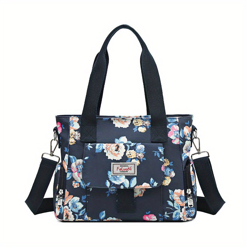 Floral Tote Bag Nylon Crossbody Handbag