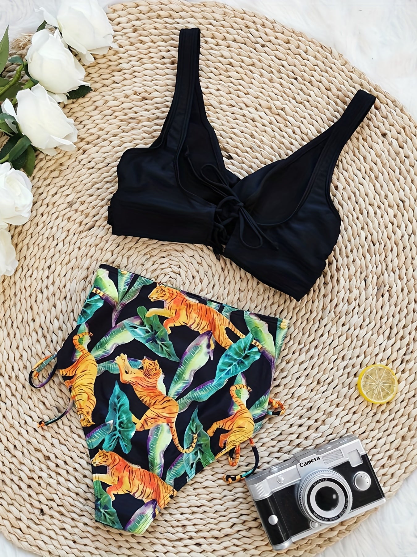 Floral Print V Neck Bikini Set High Waist Two Piece Swimsuit