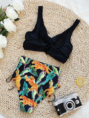 Floral Print V Neck Bikini Set High Waist Two Piece Swimsuit